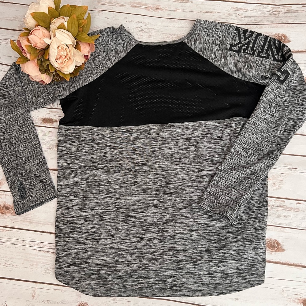 Victoria Secret Pink Logo Grey & Black Long Sleeve Top